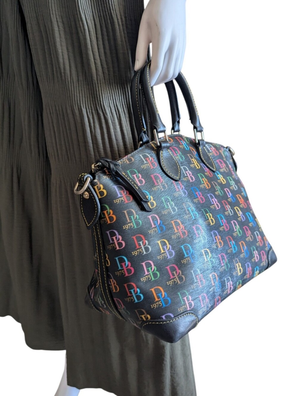 Dooney & Bourke Black Multicolor Logo Satchel - Picture 3 of 14